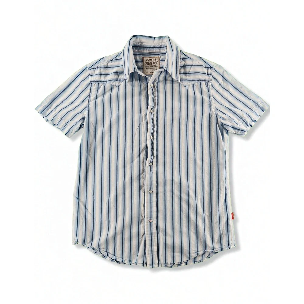 Levi's Striped Pearl Snap Western Shirt Size M Cotton Metallic Blend Workwear